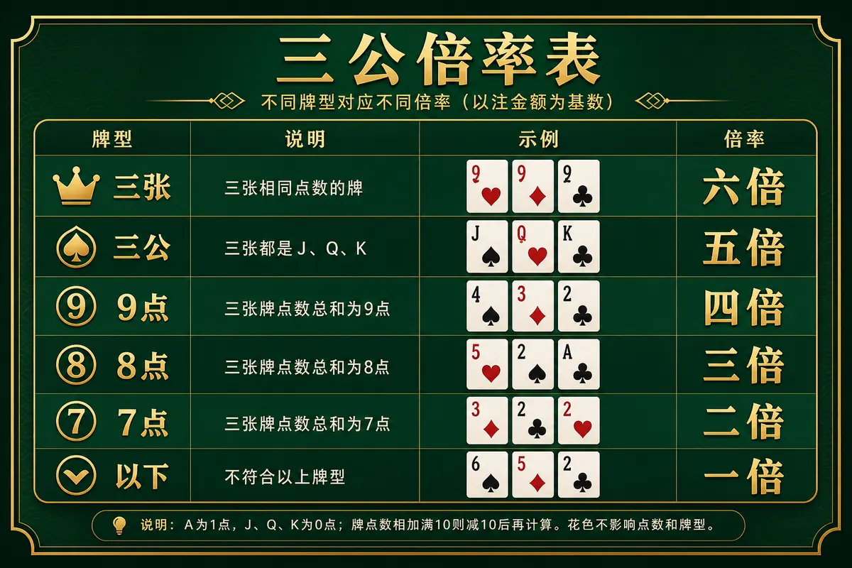 尊龙凯时 三公牌型倍率对照