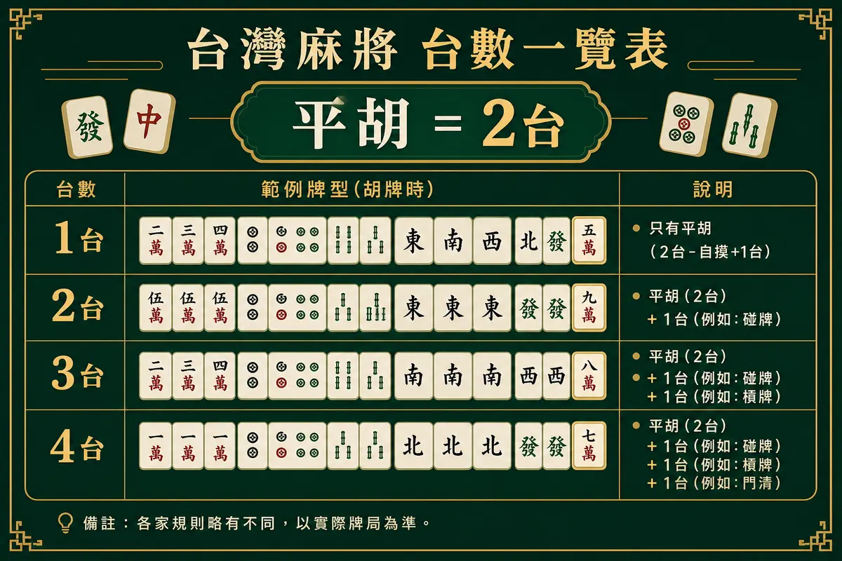 尊龙凯时 台湾麻将平胡几台与台数表